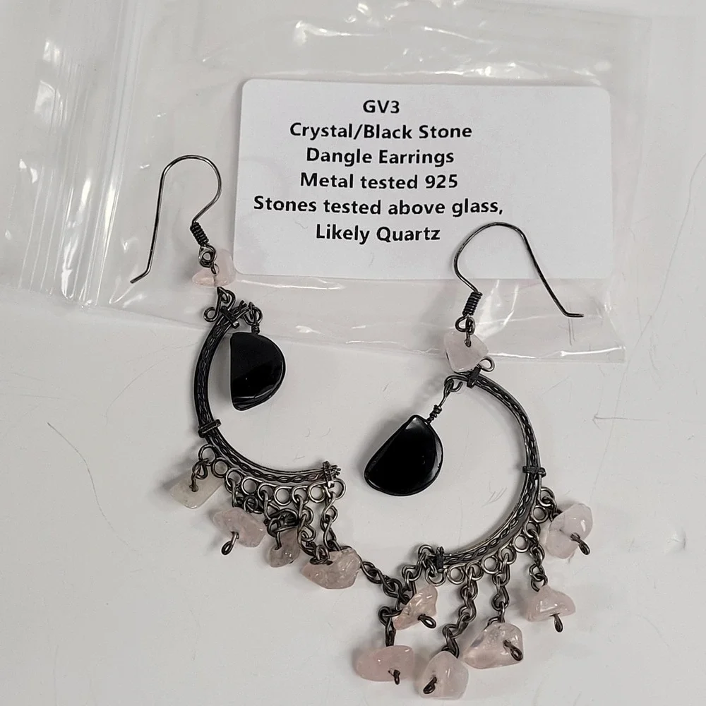 925 Sterling Earrings Lot Of 3 Pairs Quartz Moon Crystal‎ Triangle Hoop Jewelry